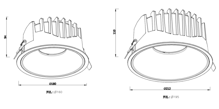 Bucking Series 40W LED anti-glare Recessed Downlight