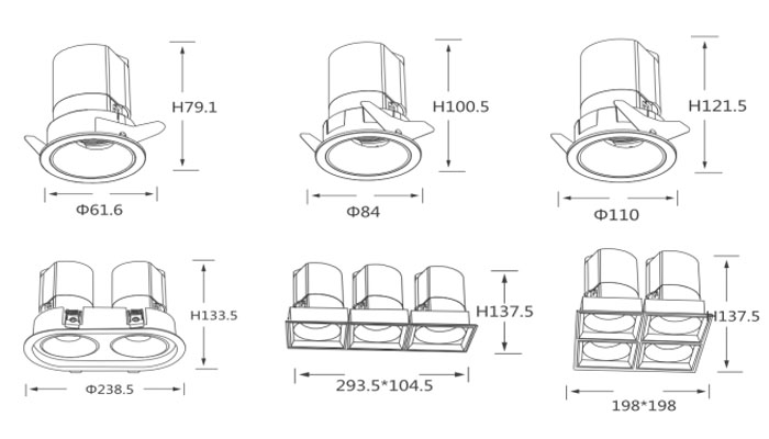 Sylvia Series-Phedra Series Hotel led recessed downlight size