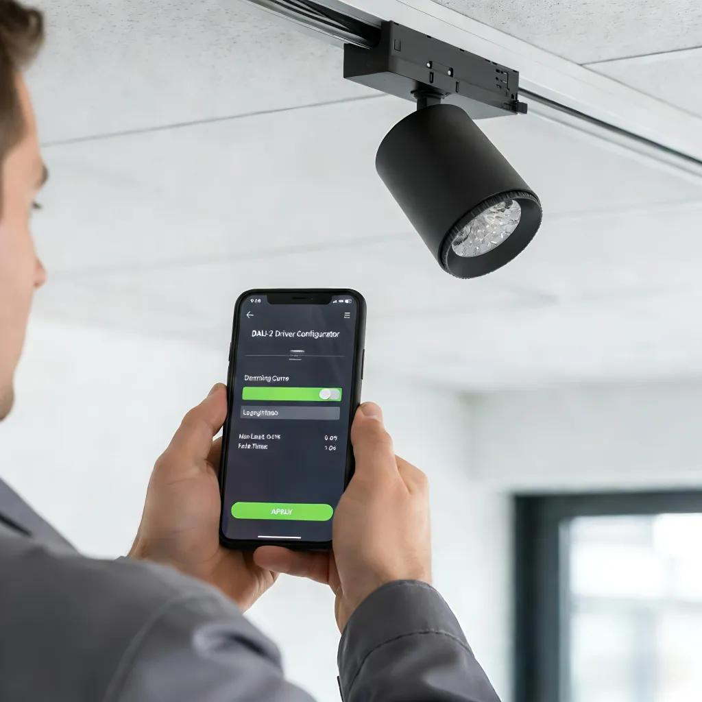 Batch configuring DALI-2 dimming curves via NFC smartphone app