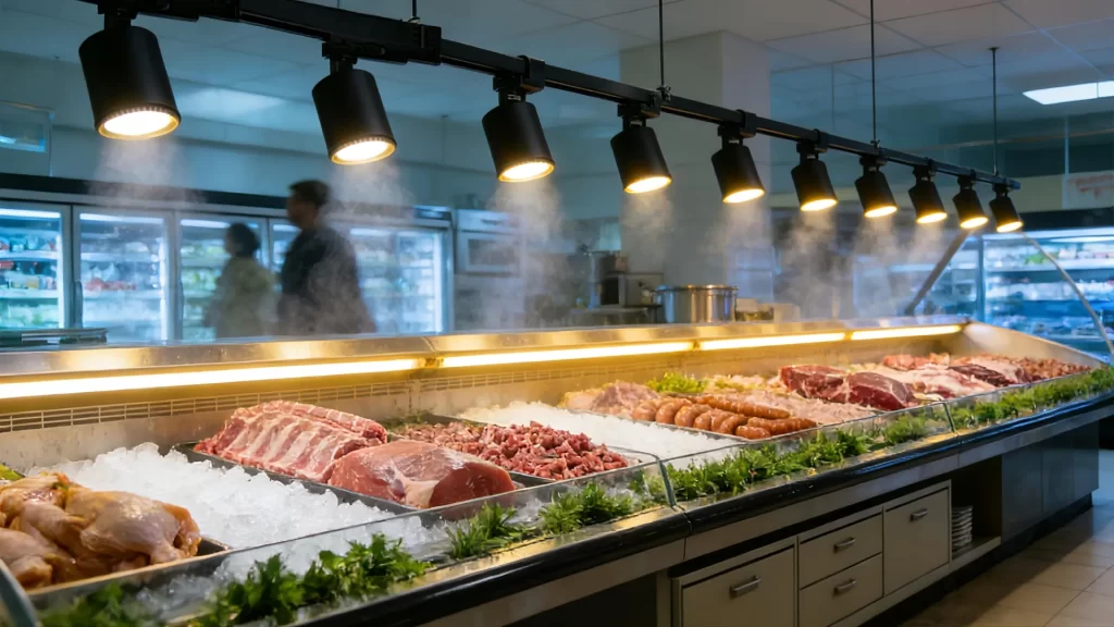 supermarket meat lighting with LED track lighting