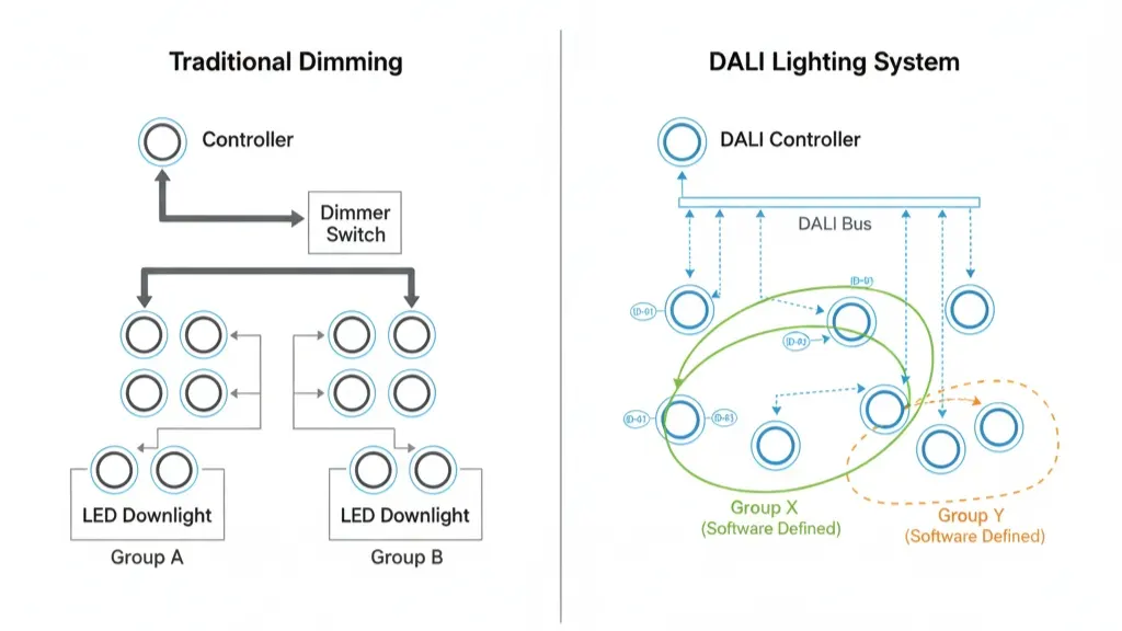 Comparison between DALI lighting control and traditional dimming systems in commercial projects