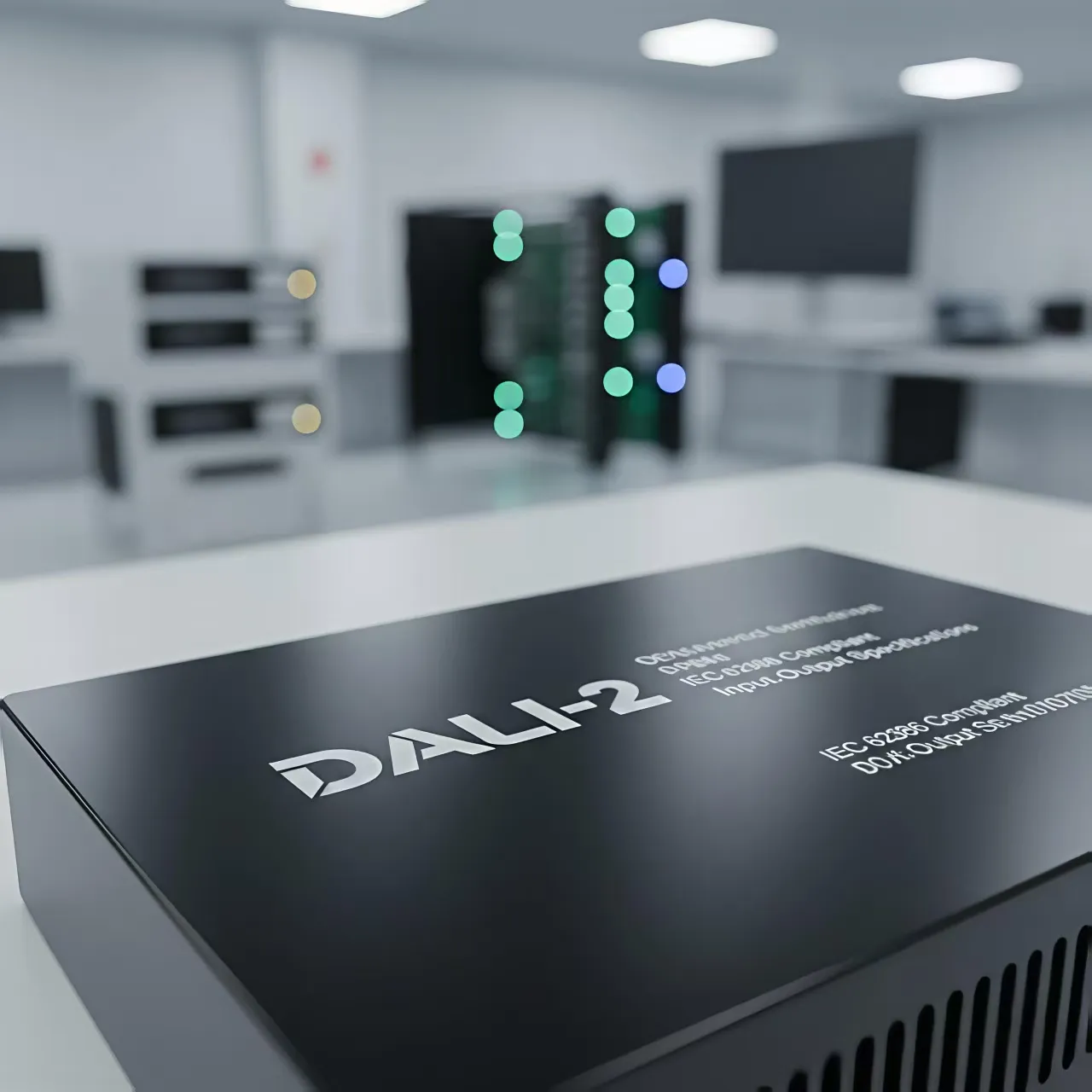 Close-up of a DALI-2 certified LED driver used by a professional DALI-2 track lighting supplier.