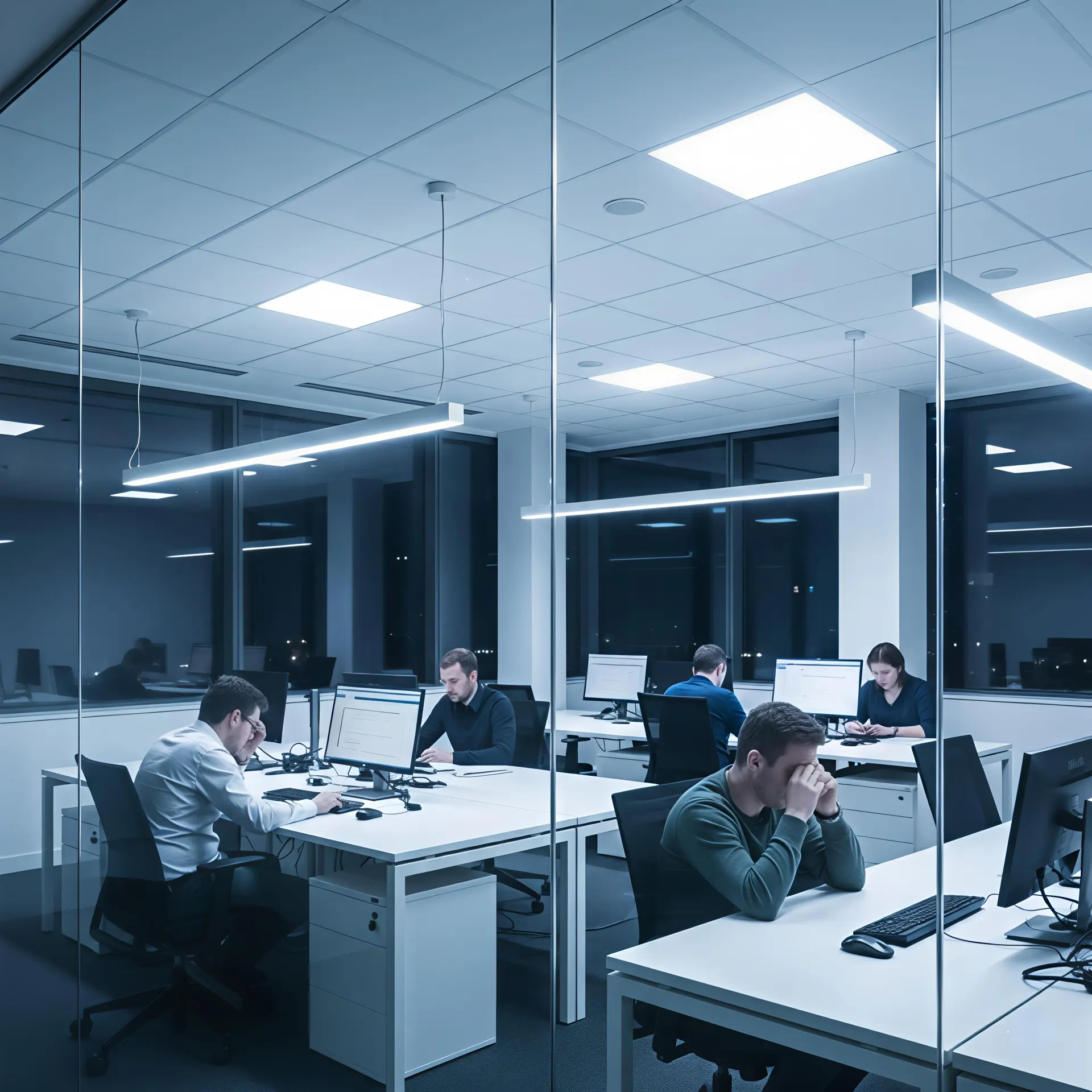 Harsh commercial lighting causing visual discomfort despite sufficient brightness