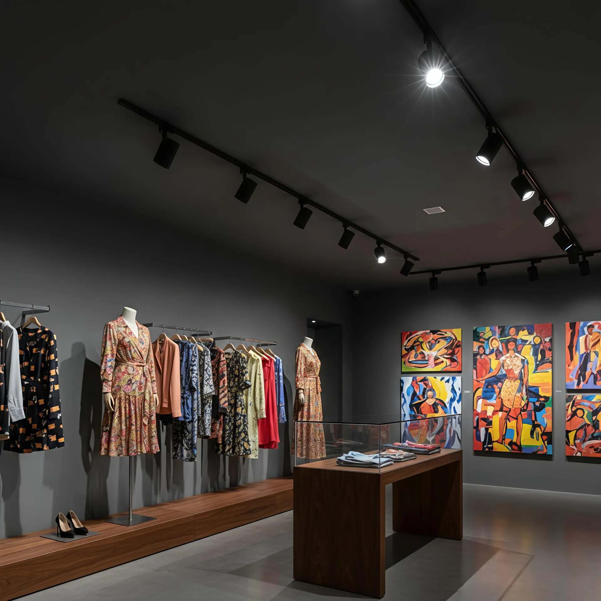 Anti glare track lighting in a retail store improving product display and visual comfort