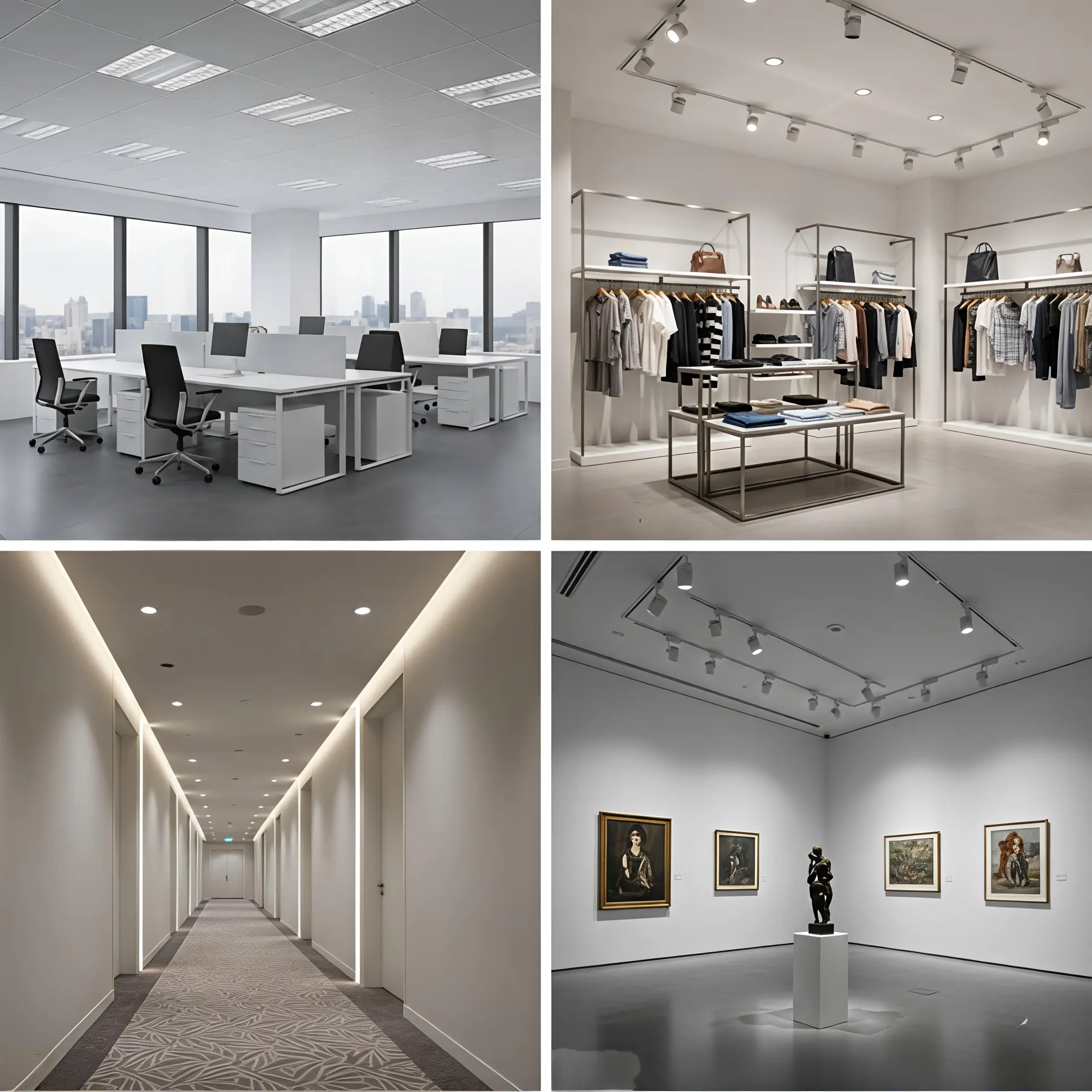 Typical commercial applications using DALI compatible LED downlights for professional lighting design