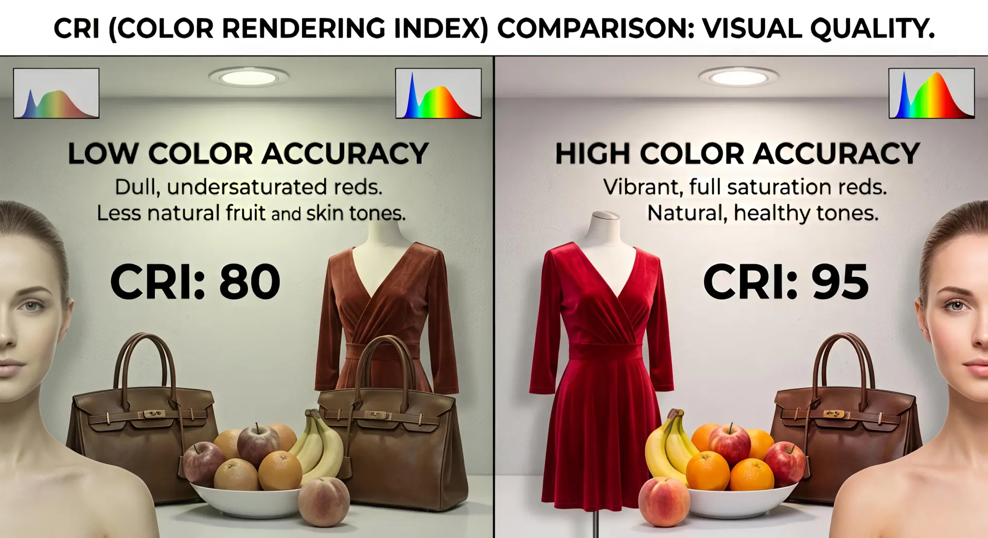 High CRI performance in Accent Lighting for Commercial Spaces retail displays