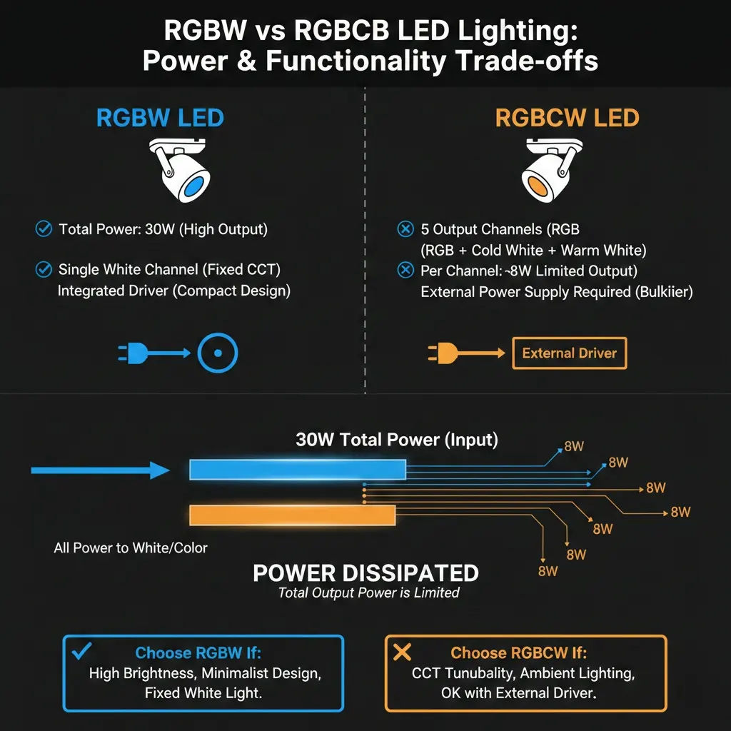 Leistungsverteilungsvergleich zwischen RGBW- und RGBCW-LED-Schienenlampen