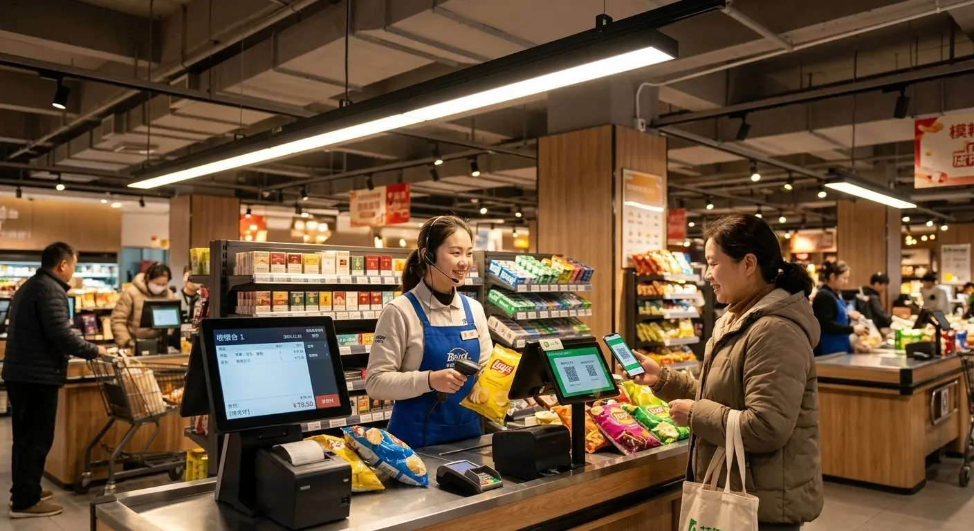 Track panel lights used for supermarket checkout lighting providing soft and glare-free illumination