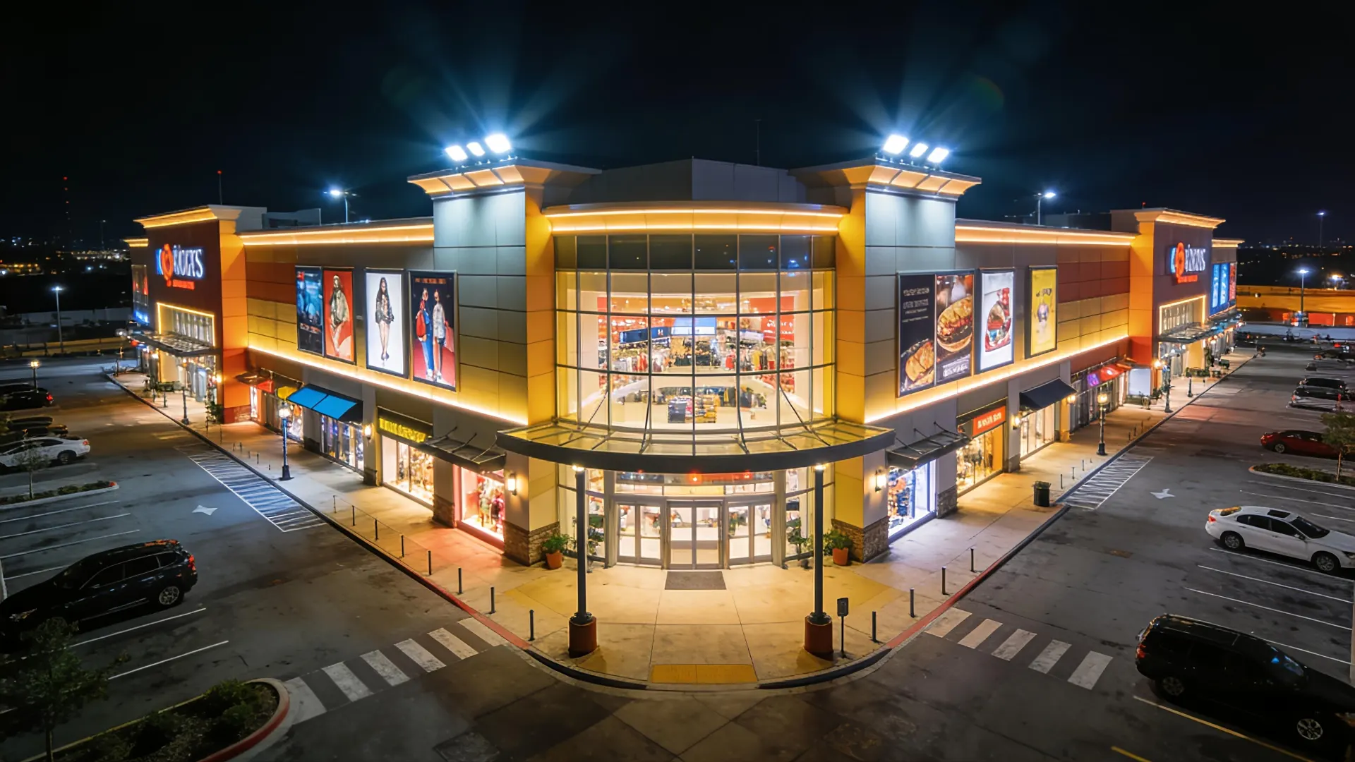 Foco LED de alta potencia utilizado en iluminación arquitectónica exterior de centros comerciales