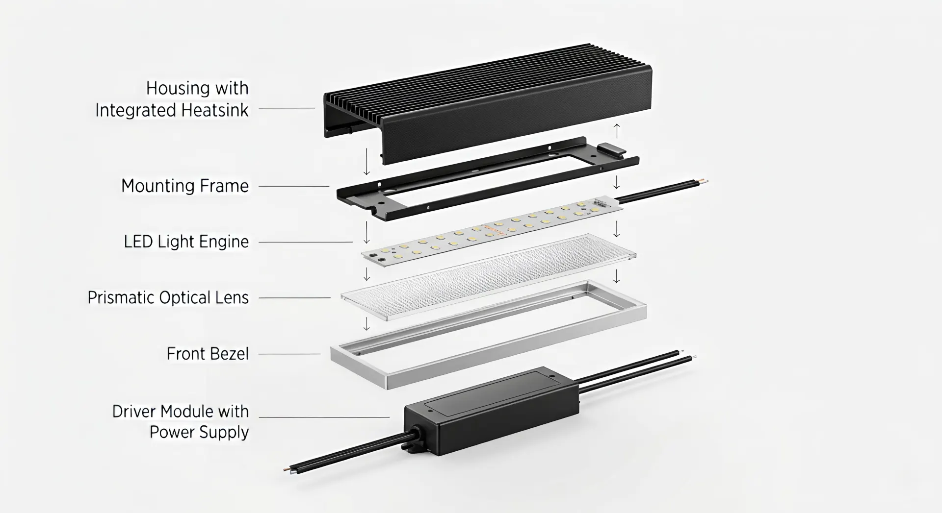 modular lighting system structure diagram with interchangeable components for commercial lighting