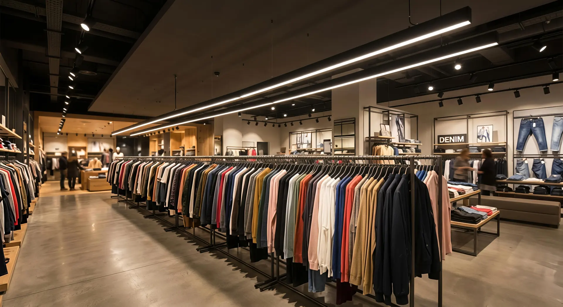 Iluminación lineal que proporciona una iluminación uniforme para los percheros de ropa en tiendas minoristas