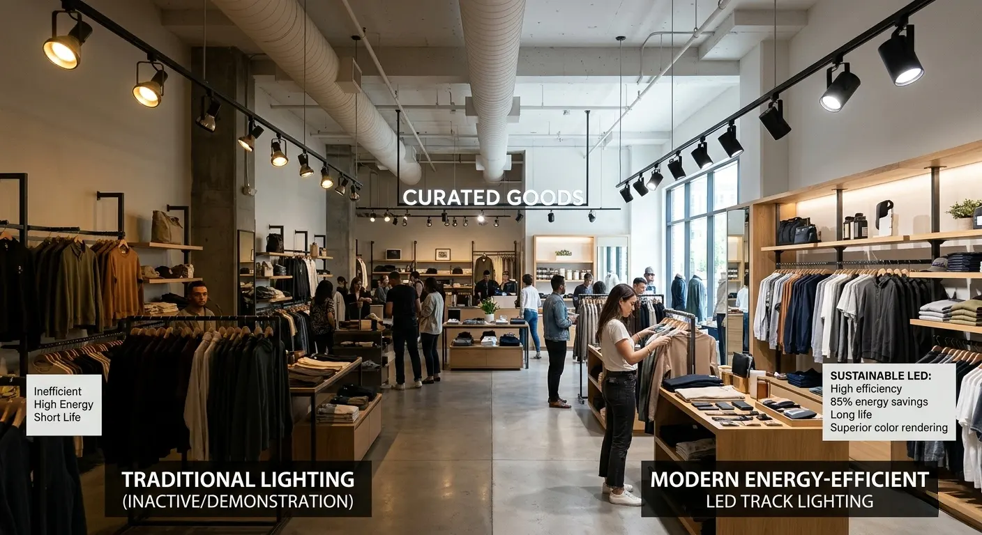 Comparison between traditional commercial lighting and energy efficient track lighting
