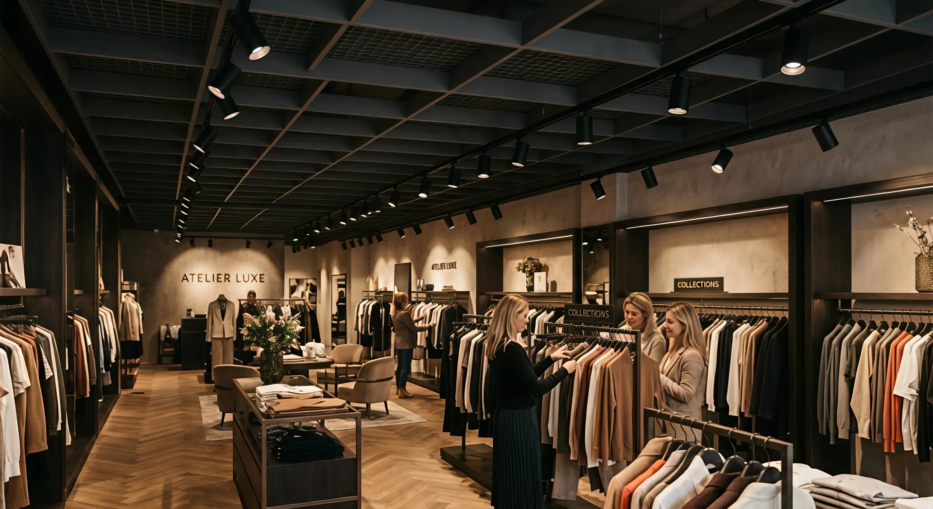 Low glare energy efficient track lighting in a retail store