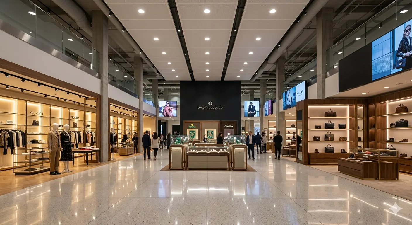 High efficacy smart LED recessed lights providing bright and uniform lighting in a retail showroom