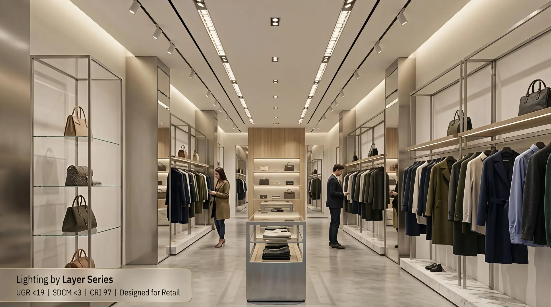 High CRI recessed linear downlight fixtures in a luxury retail store