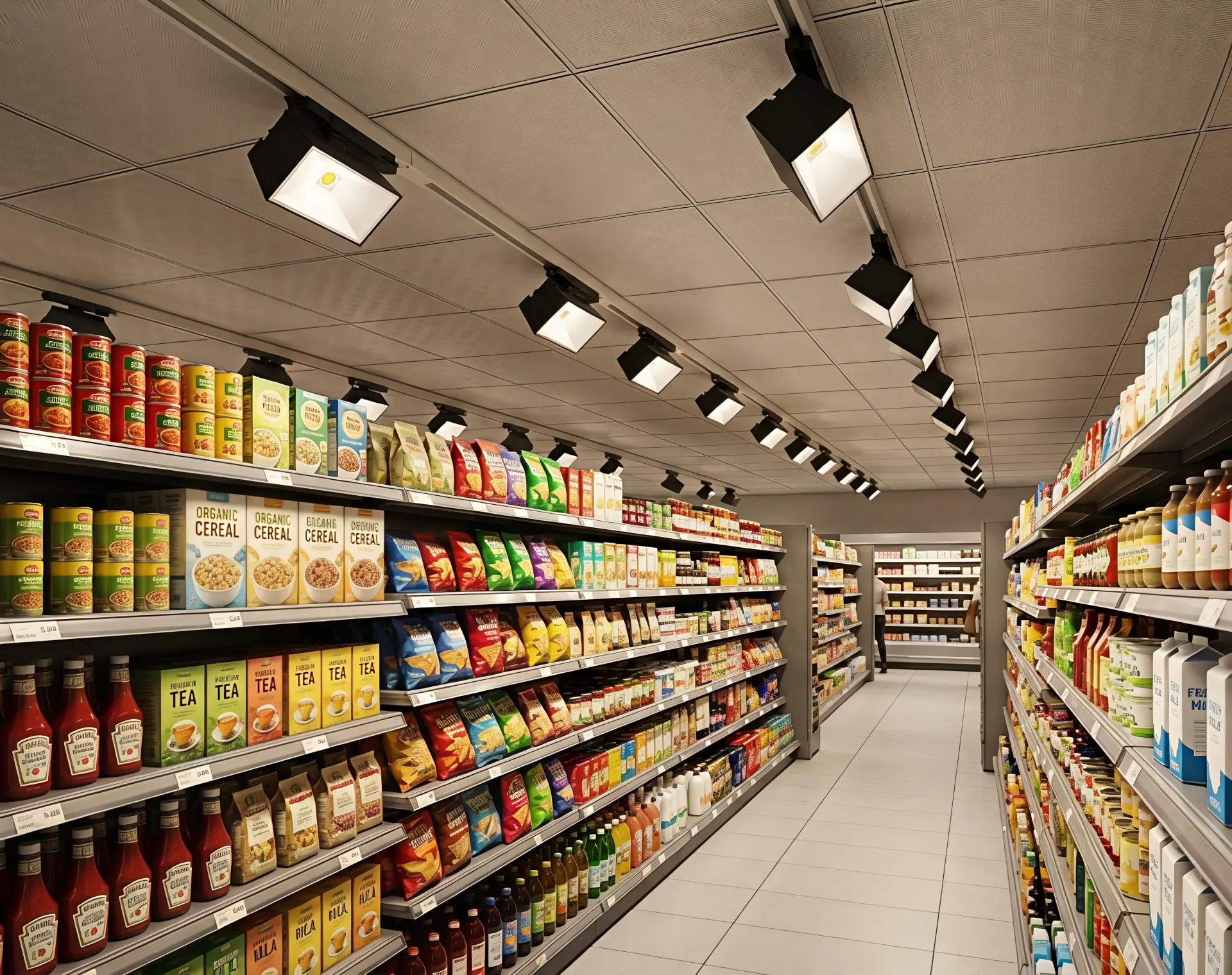 High efficiency 160 lm/W track wall washer lighting for retail gondola shelving