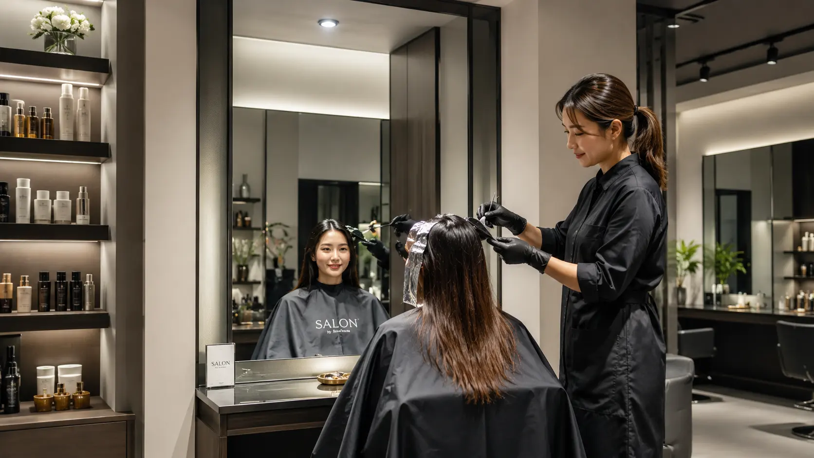 Mirror lighting downlight layout for professional beauty salon mirror stations