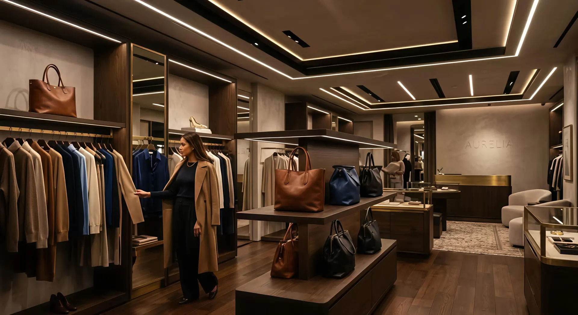 Smart dimmable recessed linear downlight fixtures in a modern office environment