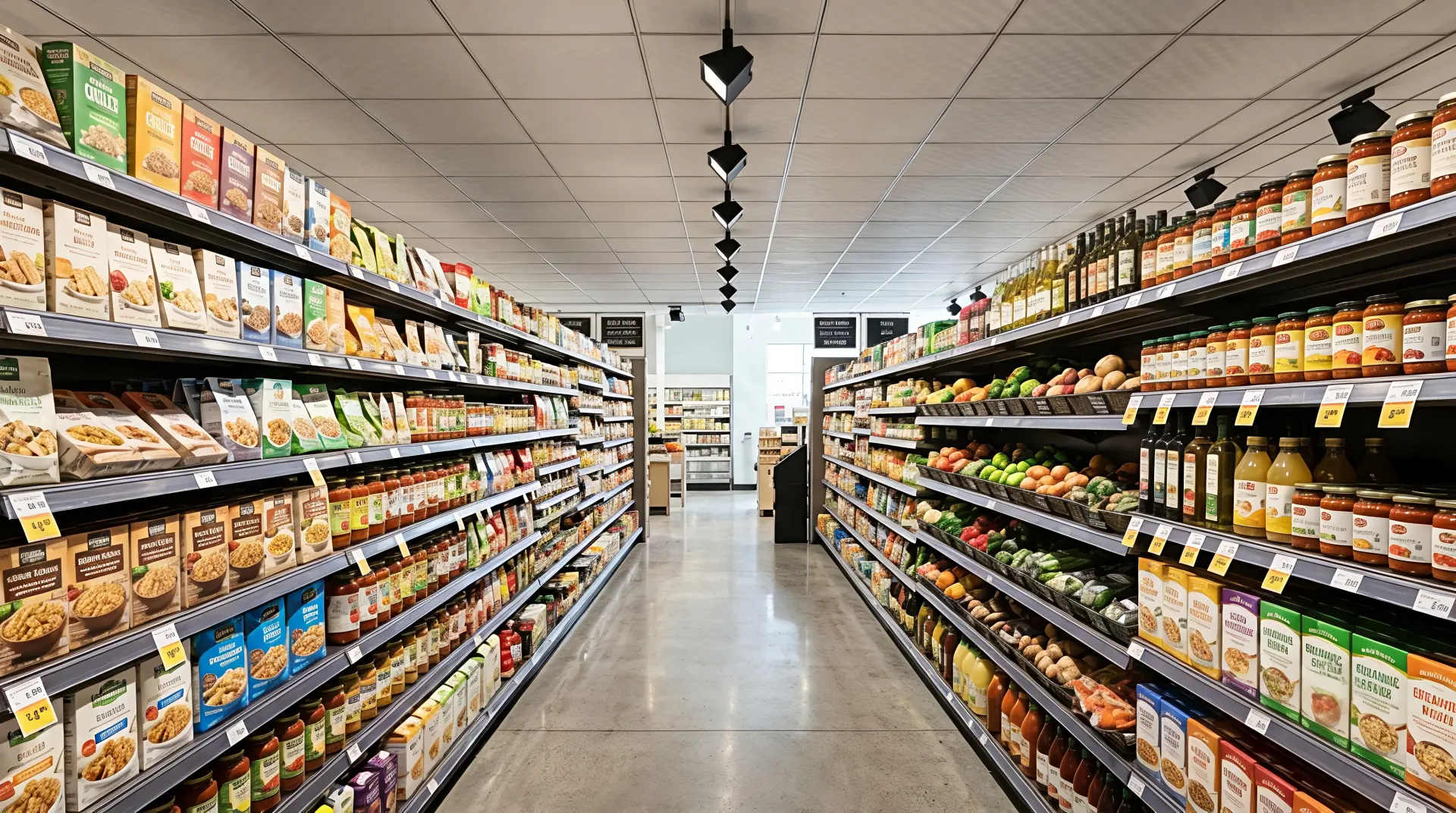 Track wall washer providing uniform vertical illumination across gondola shelving displays