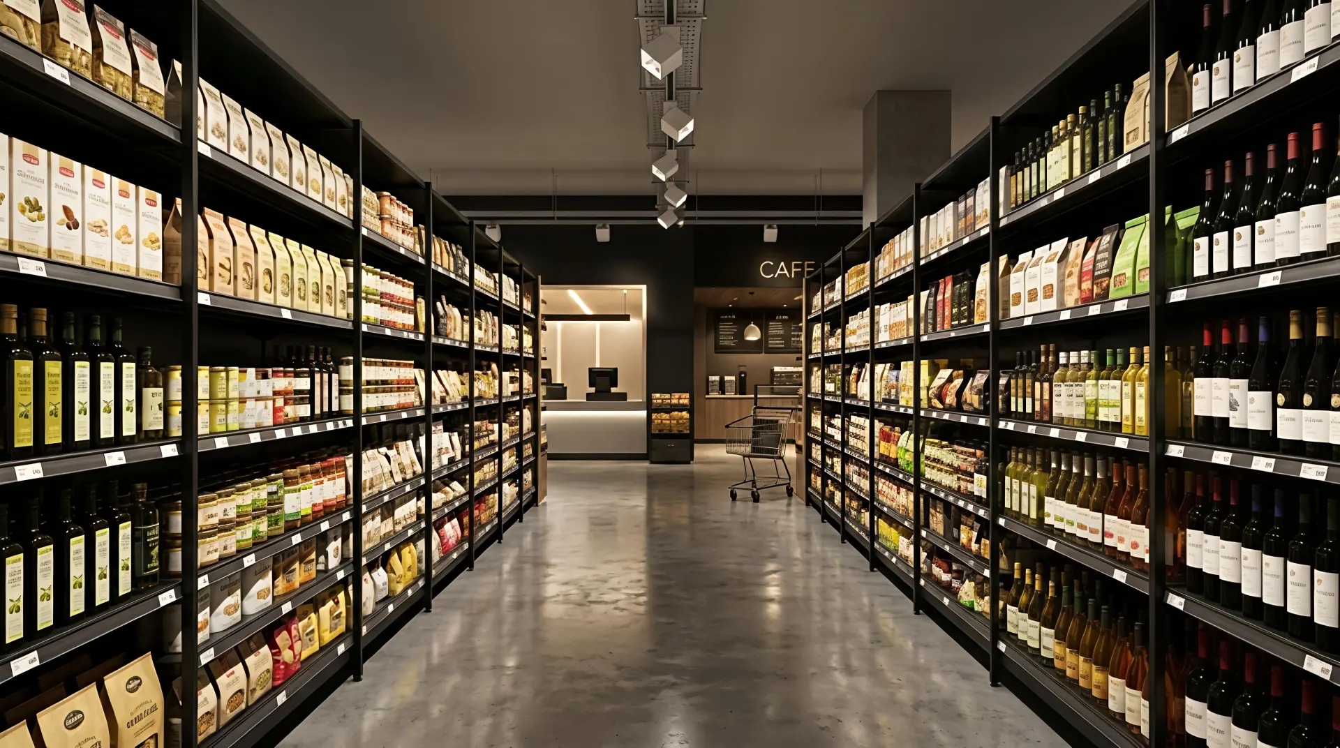 Uniform top-to-bottom shelf lighting achieved with shelf wall washer track lights